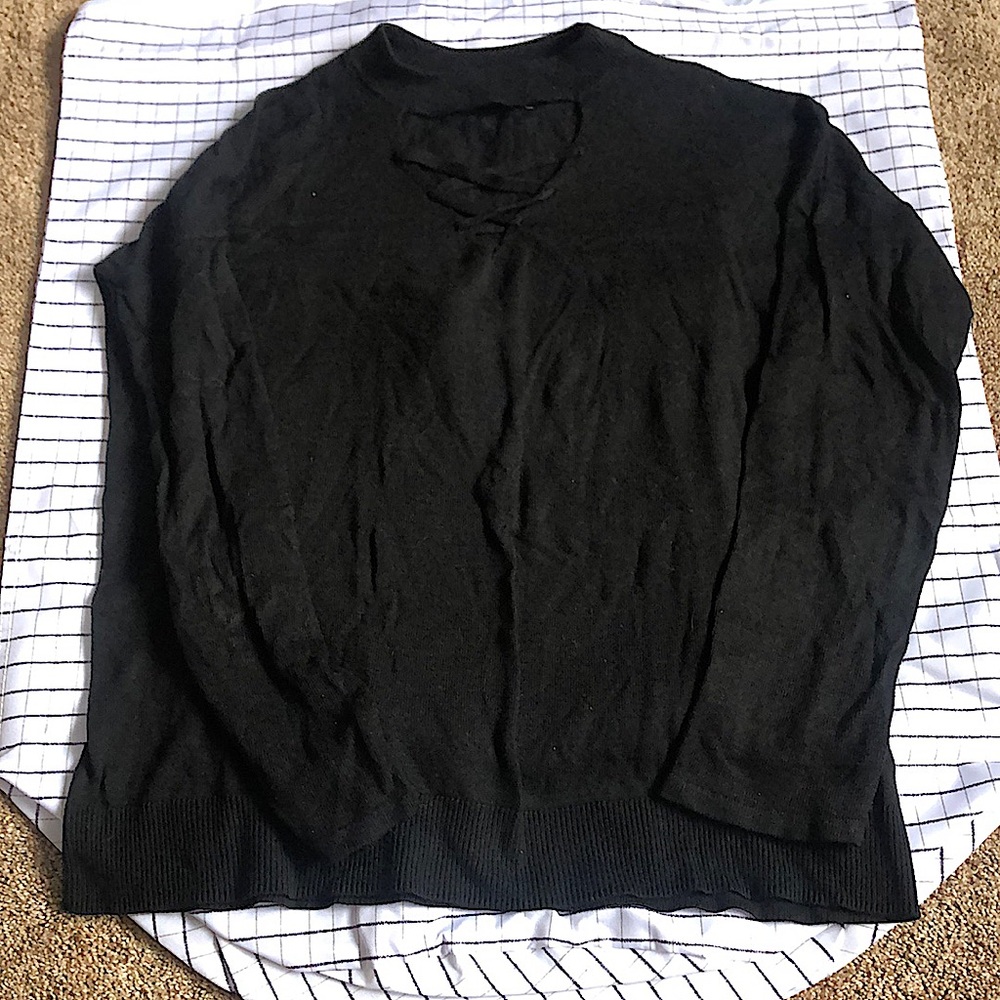 Mock necked with chest design lightweight sweater